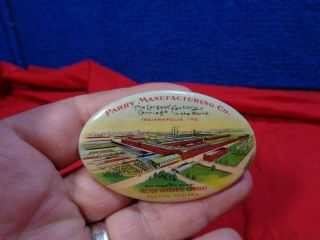 Antique Advertising Celluloid Pocket Mirror Perry Carriage Factory Indianapolis