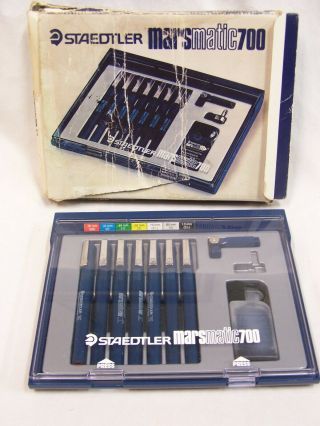 Vintage Staedtler Marsmatic 700 Technical Drafting 7 Pen Set,  Case And Oem Box