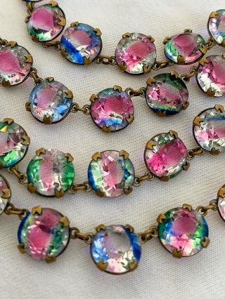 Vintage Antique Art Deco Czech Iris Crystal Paste Open Back Bezel Set Necklace
