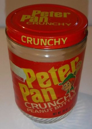 Vintage Peter Pan Crunchy Peanut Butter Jar 28 Oz.  Empty Glass Jar Red Lid