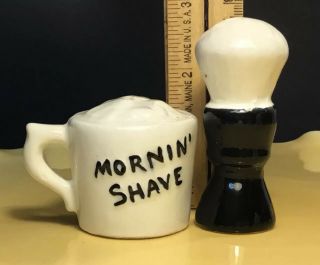 Vintage Mornin’ Shave Mug & Brush Set Salt Pepper Ceramic Parkcraft Black White
