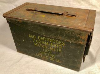 Vintage Military Nato Steel Ammunition Box 7.  62mm 460 Cartridge Capacity 1972