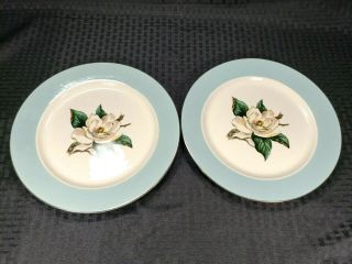 Vtg Midcentury Homer Laughlin Lifetime China Turquoise Magnolia Dinner Plates 2