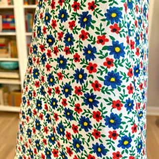 Vtg Blue Red Green Little Flowers Cotton Fabric 36 " Wide Floral