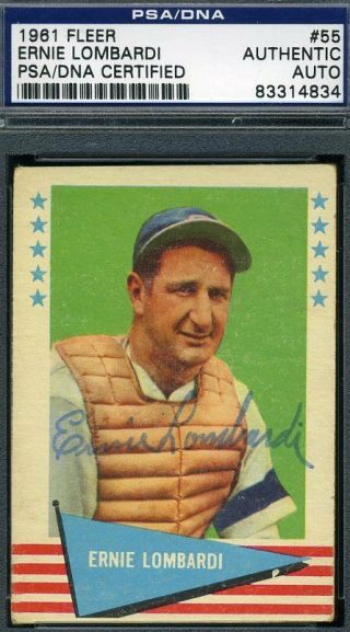 Ernie Lombardi Autograph Psa/dna 1961 Fleer Certified Authentic Signed