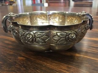 Aztec Rose By Sanborns Mexican Mexico Sterling Silver Bowl W Handles 6.  25 " 245gr