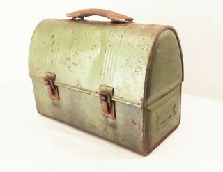 Vtg Antique 20s 30s Deco Metal Dome Factory Worker Miner Industrial Lunch Box