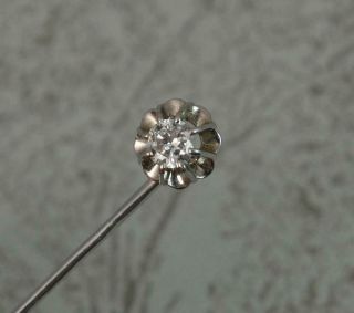Antique 0.  2ct Old Cut Diamond 14ct White Gold Stick Tie Pin T0751
