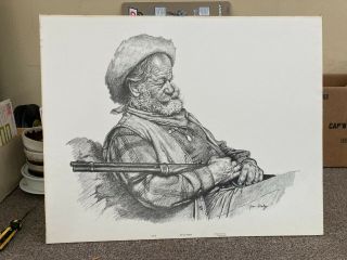 Vintage Jim Daly 16 X 20 " Litho " The Old Pioneer " Pencil/charcoal Sketch 1620 - 14