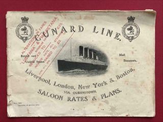 Cunard Line Saloon Rates & Plans Lusitania,  Mauretania Etc.  May 1909.