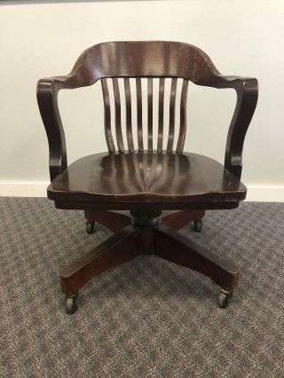 Vintage Wood Office Chair Swivel Arm Banker Desk Courthouse Lawyer Antique Arm 4