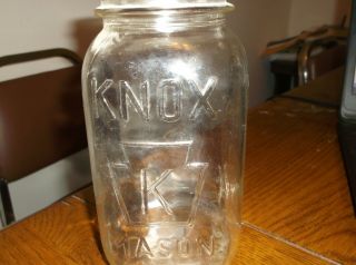 Knox Mason Canning Jar Clear Glass Vintage Keystone K Logo 1 Quart Standard Rim