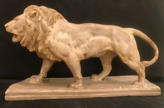 Vintage Signed Barye Plaster / Ceramic Lion Figurine / Statue 15 1/2 "