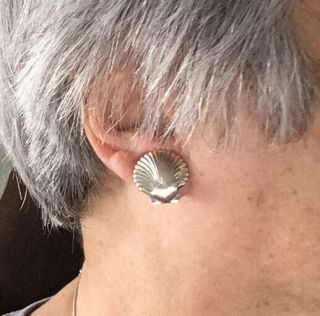 Vintage Beau Sterling Silver Pin Brooch,  Screw Back Earrings Clam Shell