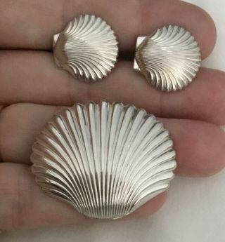Vintage Beau Sterling Silver Pin Brooch,  Screw Back Earrings Clam Shell 2
