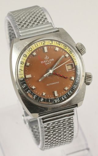 Vintage Baylor Gmt Compressor Automatic Swiss Watch - Rotating 24h Inner Bezel