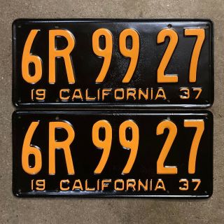 1937 California License Plate Pair 6r 99 27 Yom Dmv Clear Ford Chevy Packard