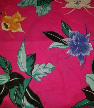 Vintage Pink Tropical Floral Print Fabric One Piece 44 " W X 1 1/4 Yards L Cotton