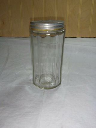 Vintage Ribbed Glass Spice Jars Aluminum Tops Hoosier Sellers Cabinet 4 1/4 " H