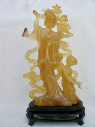 Exceptional Chinese Antique Hand Carved Agate Figural Group Of A Woman & Child.