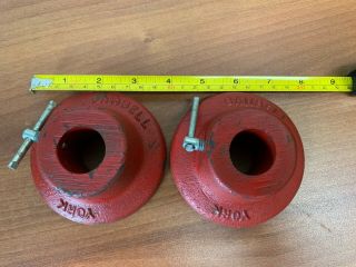 2 Vintage Medium Size York Barbell Weight Collars 1 " Hole Approx 2.  5 Lbs Each