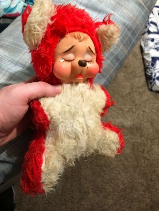 Vintage Red Rubber Face Plush Rushton Crying Bear Very Rare