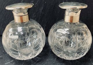 Lovely Large Solid Silver & Cut Glass Scent Bottles,  London 1903