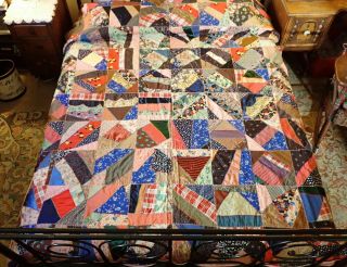 Antique 1930s Hand Sewn Queen Size Crazy Quilt 68 X 85 Rayons & More