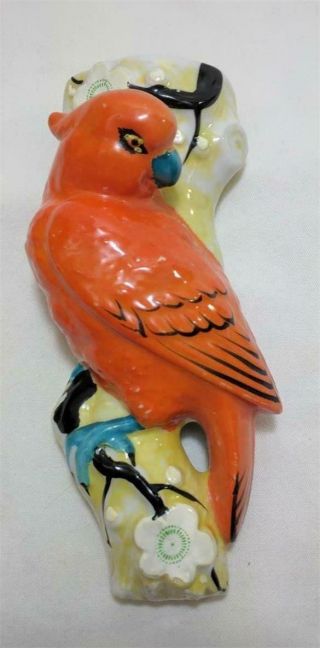 Vintage Made In Japan Figural Bird Wall Pocket Yellow And Blue Luster Orange