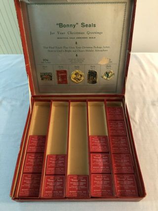 Vintage “bonny” Seals Store Display With 14 Boxes Of Christmas Greetings Seals