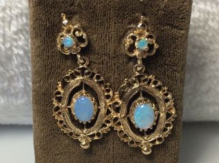 Vintage 14k Gold Opal Earrings Fire Gems