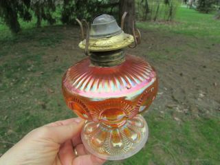 Imperial ZIPPER LOOP ANTIQUE CARNIVAL ART GLASS FINGER LAMP MARIGOLD 3
