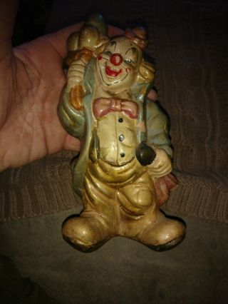 Vintage Clay Or Terra Cotta? Hand Painted Clown Bank 6.  5 " Tall See Pictures