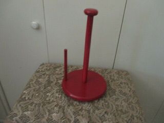 Vintage Solid Wood Country Red Vertical Counter Top Paper Towel Holder