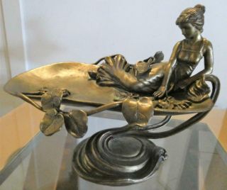 Art Nouveau Calling Card Stand - Tray - Woman,  Vines & Floral Brass/bronze Sculpture.