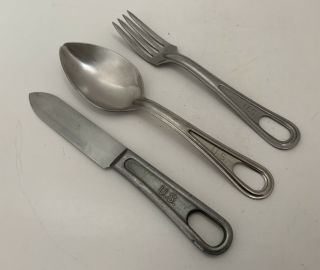 Vintage Us Military Ww2 Cutlery Skoco Silco 3 Piece Mess Kit Fork Spoon Knife