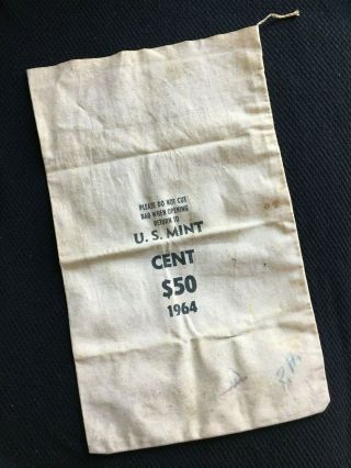 Vintage 1964 U.  S.  Canvas Cloth $50 Cent Coin Bag