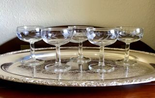 5 Vintage Champagne Coupes Cocktail Glasses Etched Floral Vines Stemware Barware