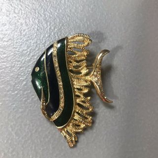 Vintage Costume Jewelry Rhinestone Enamel Pin Brooch Angel Fish Aquatic Life