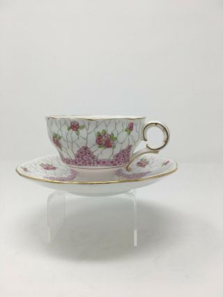 Vintage Adderley Fine Bone China Tea Cup & Saucer W Gold Trim & Pink Flowers