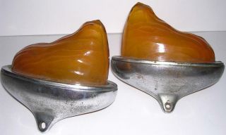 Amber Glass Flame Rear Tail Head Lights For Motorcycle Or Car Rare Awesome Set