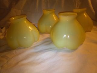 4 Antique Matching 3 1/2 " Tulip Shaped Chartreuse Vaseline Glass Lamp Shades
