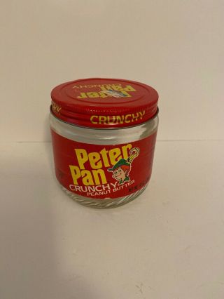 Vintage Peter Pan Crunchy Peanut Butter Jar 12oz.  Empty Glass Jar Red Lid Read