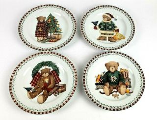 Vintage Sakura Debbie Mumm Christmas Bears Set Of 4 Salad/dessert Plates 8 "