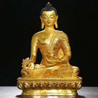 12 " China Temple Tibetan Buddhism Bronze Gilt Painting Medicine Buddha Statue