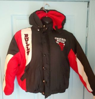 Vintage Chicago Bulls Youth Boys Medium 10/12 Coat Jacket Red Black Zip Hoodie