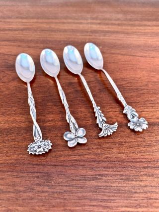 (4) Tiffany & Co Aesthetic Period Sterling Silver Demitasse Spoons - Floral 1885