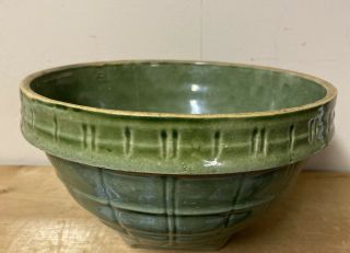 Vintage Mccoy Pottery 9 Green Stoneware Mixing Bowl Great Display Prop Crack