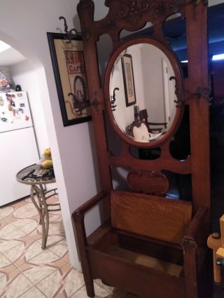 Antique Chair With Storage And Coat Rack