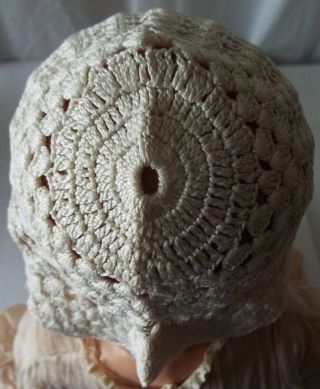 Antique Or Vintage Ivory Crocheted Doll Or Baby Bonnet – 16” Head Circumference